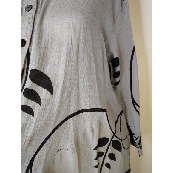 Yasuko Button Front Top Blouse, Small/Medium, Lagenlook Art to Wear Black Gray - Picture 2 of 5